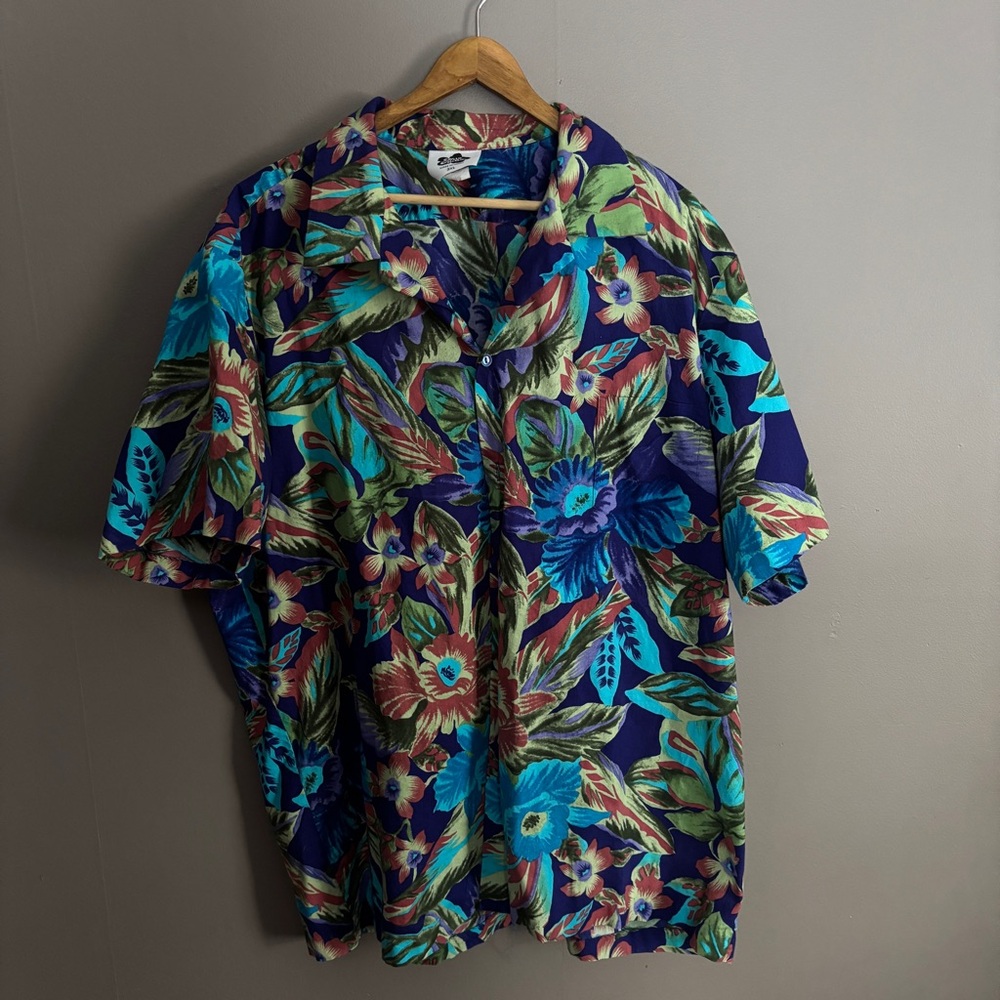 Hilo Hattie Shirt Mens Blue Purple Floral 3D Print Hawaiian
